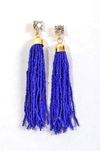 Rhinestone tassel earrings in Cobalt-FINAL SALE