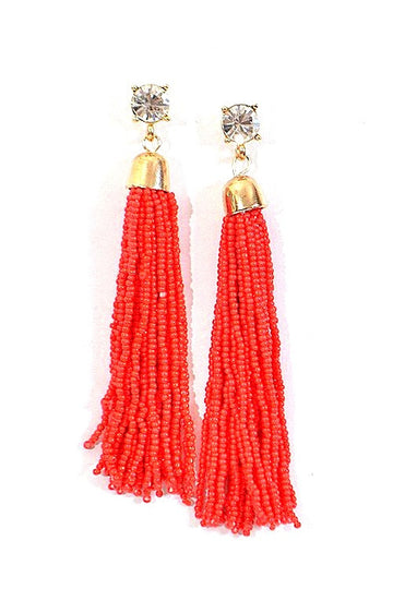 Rhinestone tassel earrings in Coral - Pink Pineapple Shop