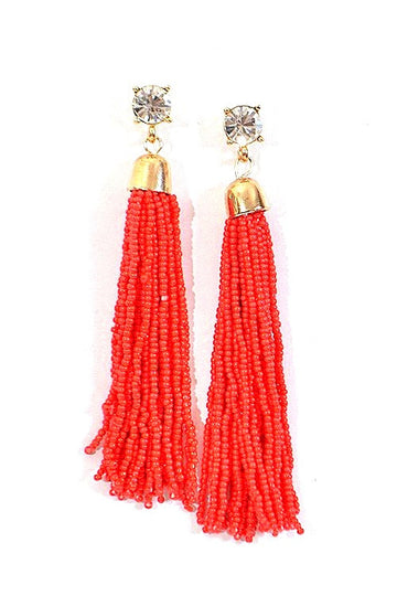 Rhinestone tassel earrings in Coral-FINAL SALE