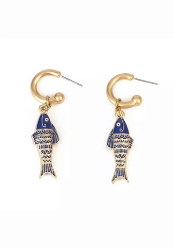 Ibiza enamel fish earrings in Blue