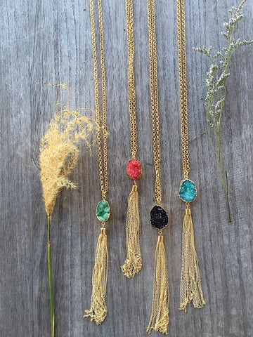 Druzy Tassel necklace - Pink Pineapple Shop