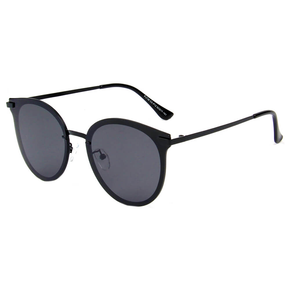 DAPHNE Black Classic Round Cat Eye Polarized Sunglasses