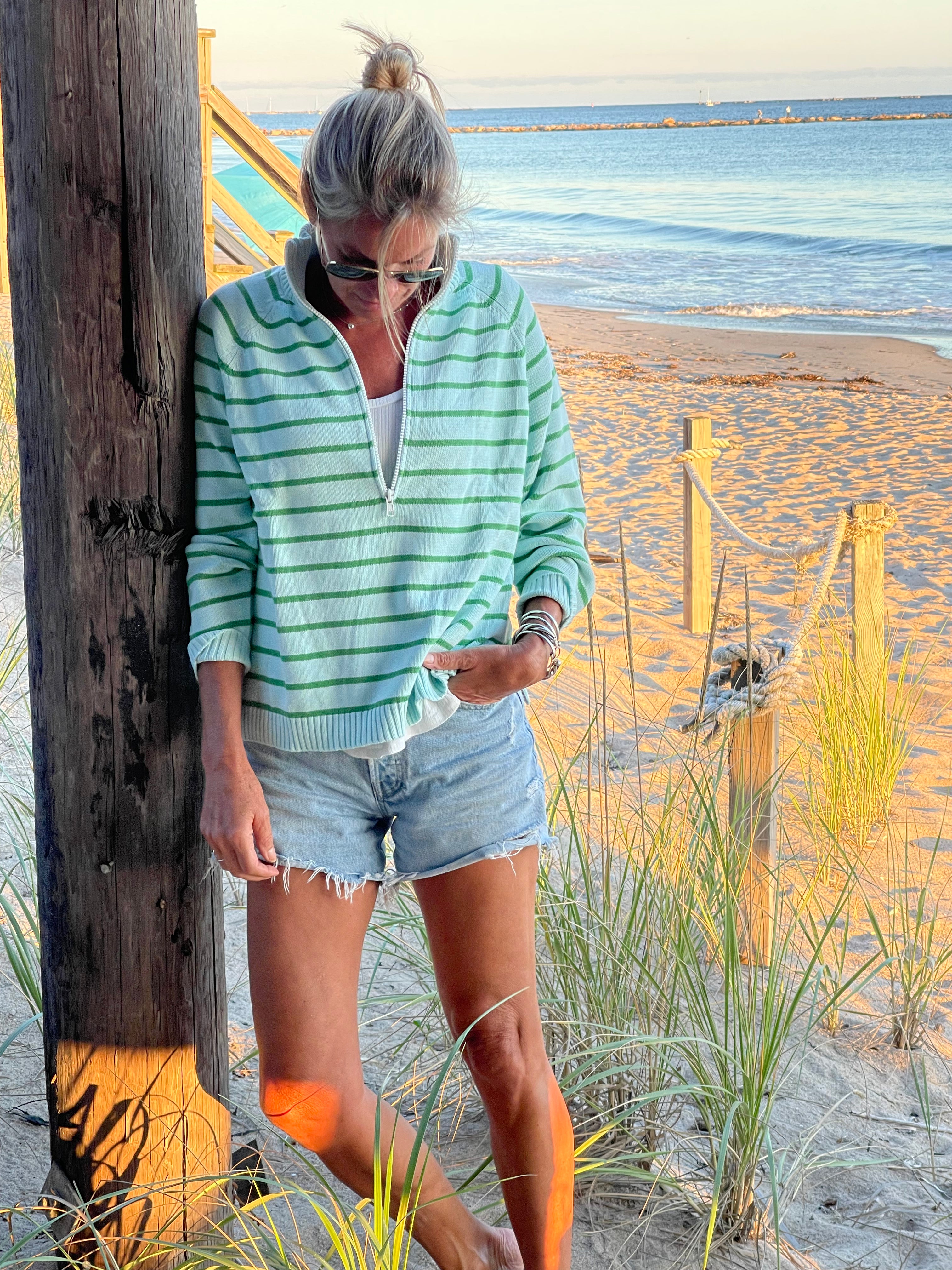 トップス CUT STRIPE HALF ZIP PULL OVER SHIRT CUT STRIPE HALF ZIP PULL OVER SHIRT(BEIGE) – ANCELLM
