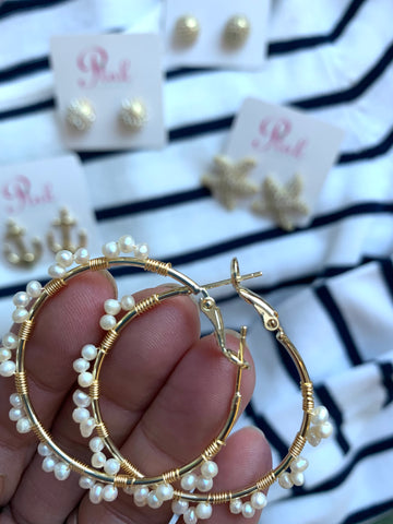 Hand made Isla real pearl sea hoop earrings