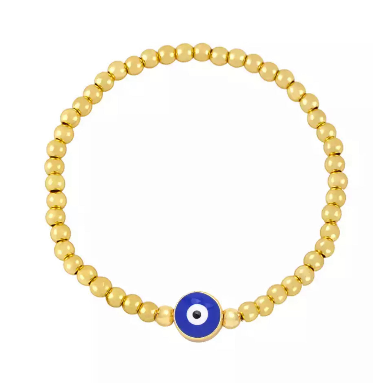 Evil Eye Bracelet, Turquoise Seed Beads Bracelet, Gold Charm