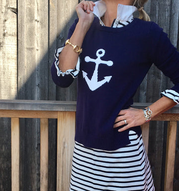 Favorite Nautical Anchor Sweater 5% cashmere - Pink Pineapple Shop