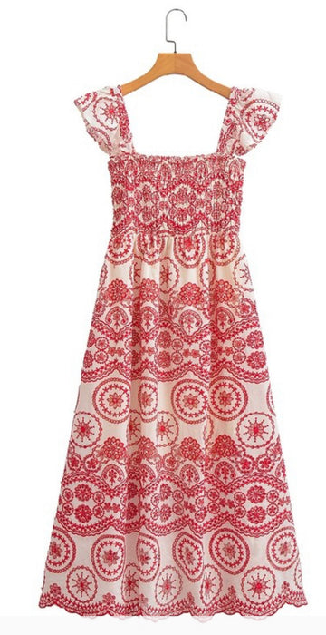 Lillyanne Red Eyelet Midi Dress