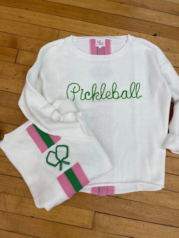 Pickleball Sweater Pink/green Stripe Back