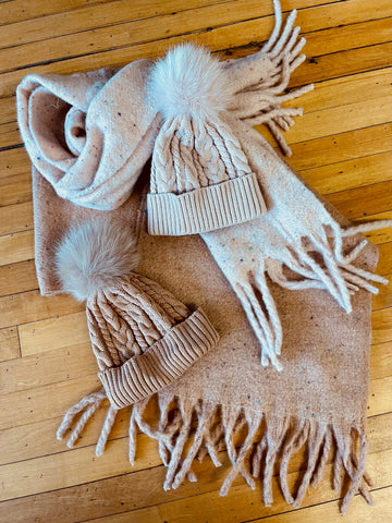 Fur Pom hat & scarf sets