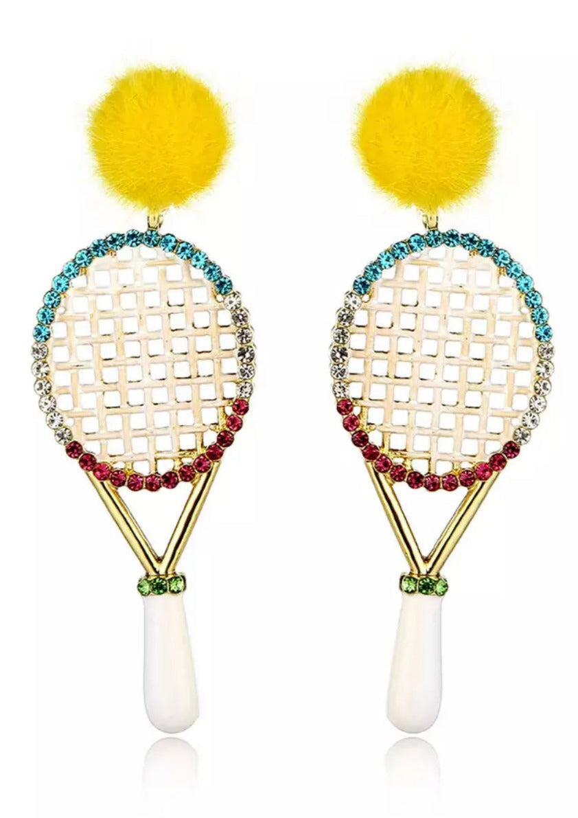 Buy Online Tennis Racquet And Ball Drop Earrings Pink Pineapple