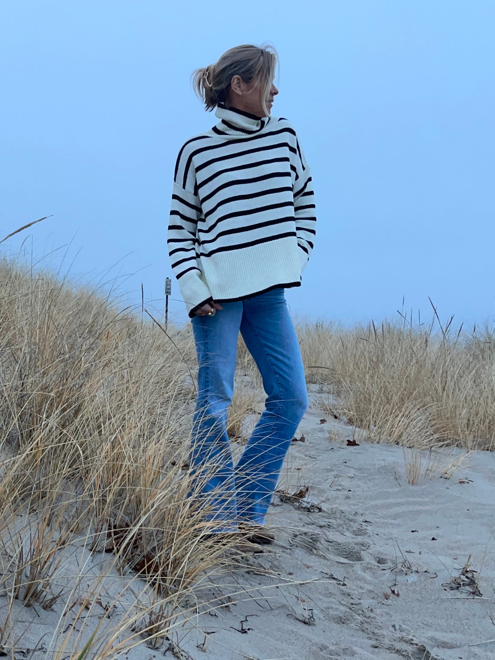 Striped Quarter Zip Sweater in Mariner Stripe