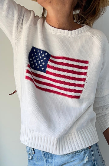 Chunky Campus Flag Sweater-White