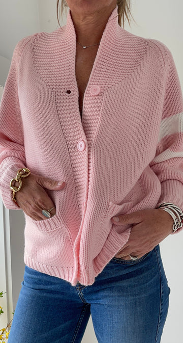 Chunky Heart ❤️ letterman sweater in Pink