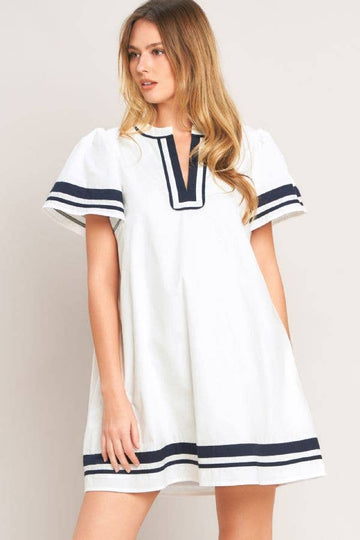 The Nautical Navy Trim Mini Dress
