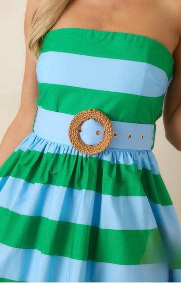 Amanda Light blue & Green  stripe dress (Copy)
