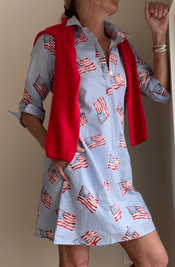 Sconset 3/4 Sleeve Flag dress in Blue