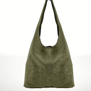 Suede leather Hobo satchel in Olive