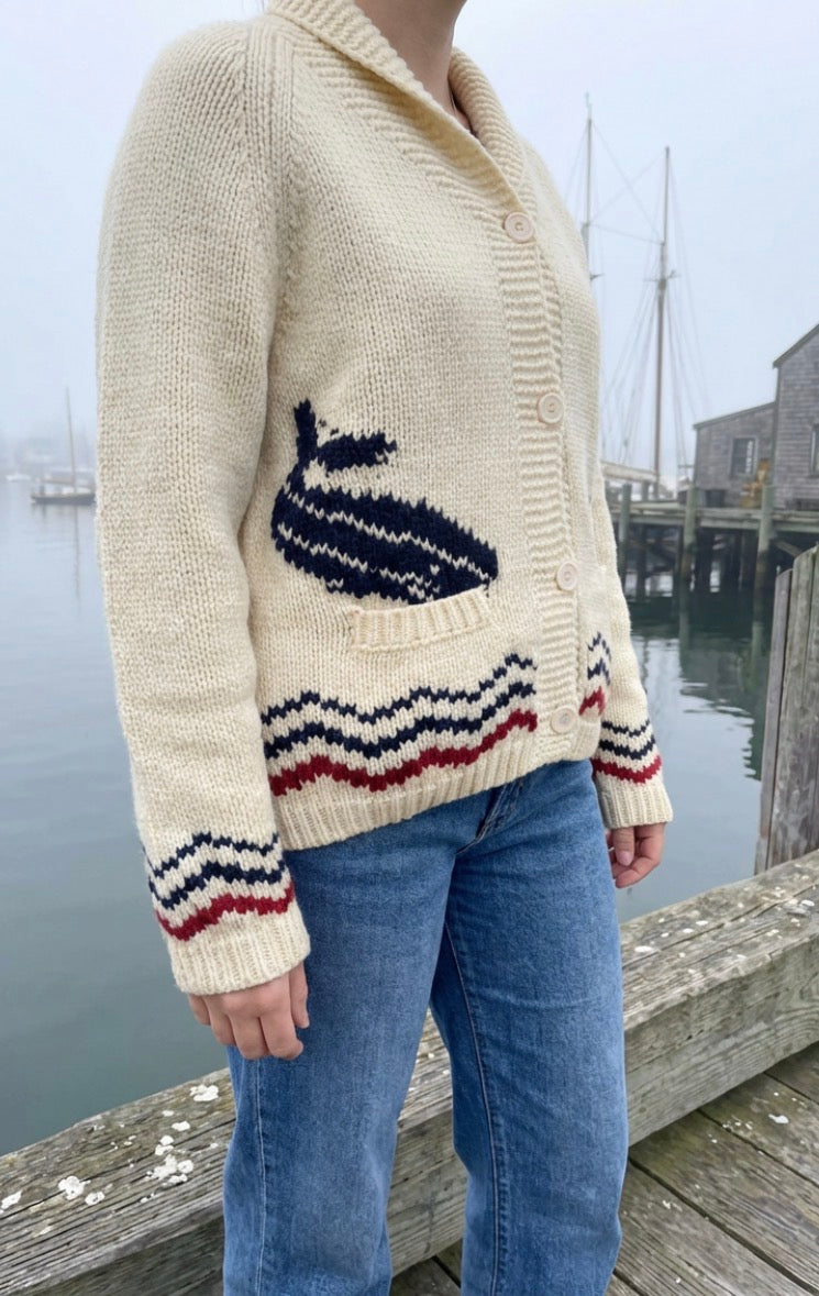 【90s~PETER HAHN】ピーター・ハーン ニットポロ　アイボリー M Chunky Knit Lobster Cardigan | Pink Pineapple Shop