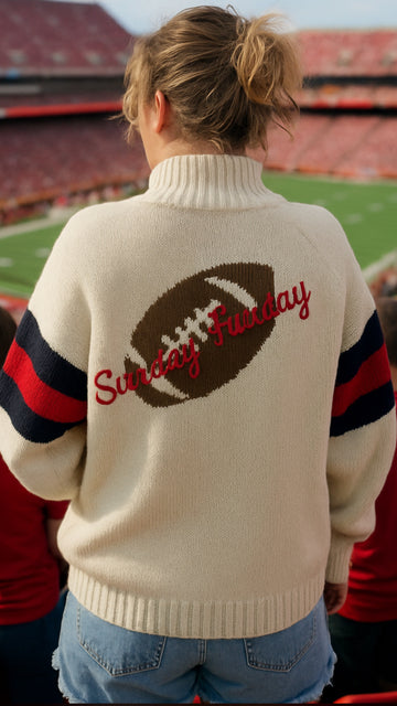 Sunday Funday Football Varsity Cardigan in Ivory