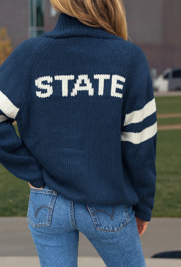STATE Varsity Cardigan in Navy/White