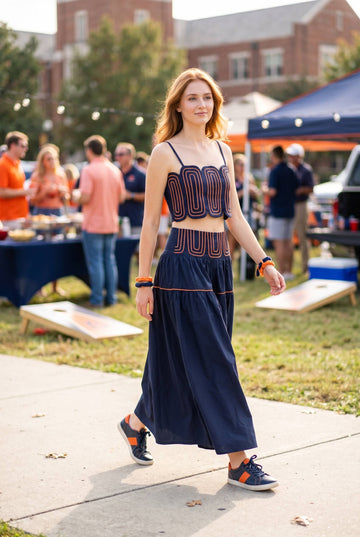 Ric Rac Trimmed Top & Skirt Set in Navy or White