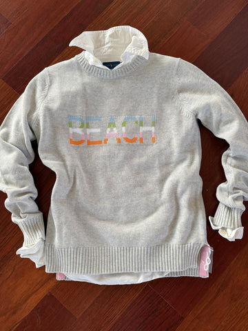 Classic Beach Rainbow Cotton Sweater in Gray
