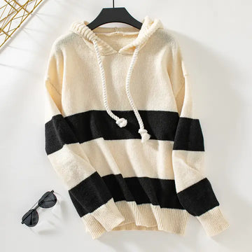 Oversized Preppy Stripe Hoody Ivory