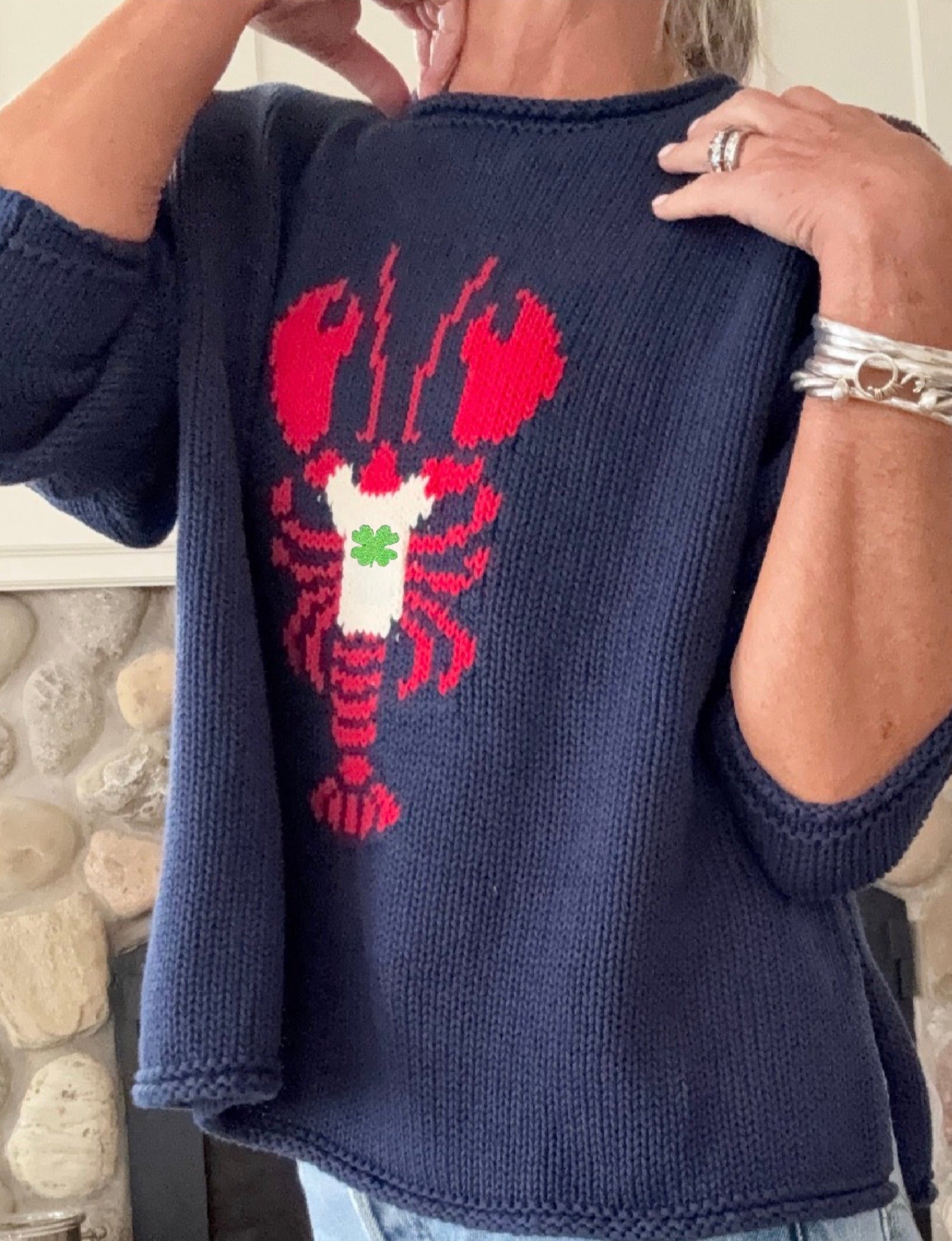 Chloe Irish Shamrock Lobster sweater in Navy