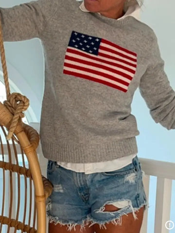 LUXE American Flag Sweater 100% Cashmere