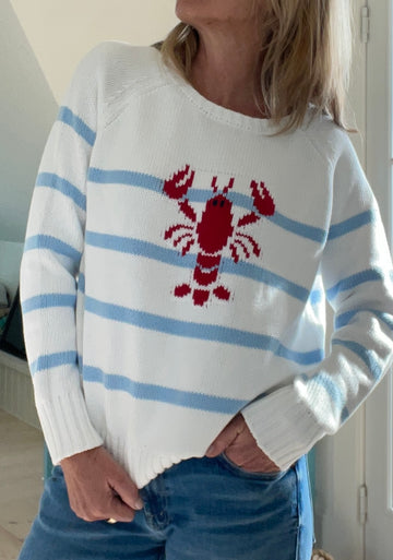 Stripe Lobster Sweater in Sky Blue / White