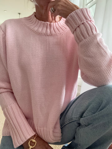 LENA Cotton Sweater in Solid Pink
