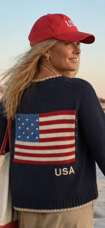 Flag Crop Varsity Cardigan