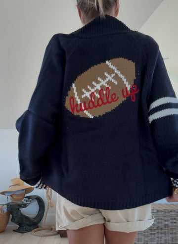 Huddle Up Football Varsity Cardigan In Navy