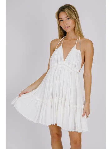 Pretty as a Picture White Ruffled Halter Dress