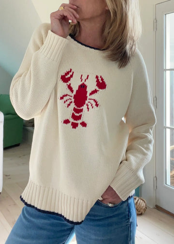 Campus Lobster Sweater Ivory w Navy Trim