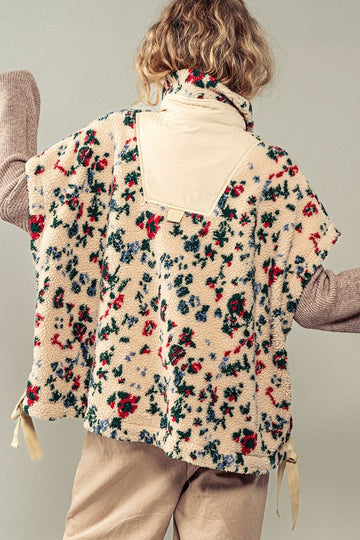 Garden Print Cream Teddy Fleece Vest/Poncho