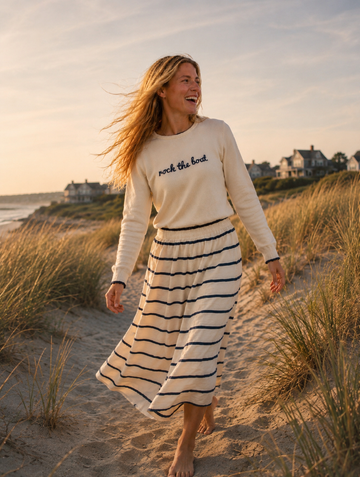 Rock The Boat Embroidered Boat Neck Cotton Sweater