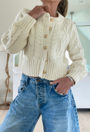 The Celine Crop Cable Cardigan Ecru