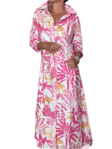Apres Beach Hand Block Shirtdress in Giraffe