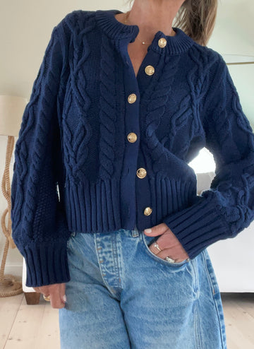 The Celine Crop Cable Cardigan Navy