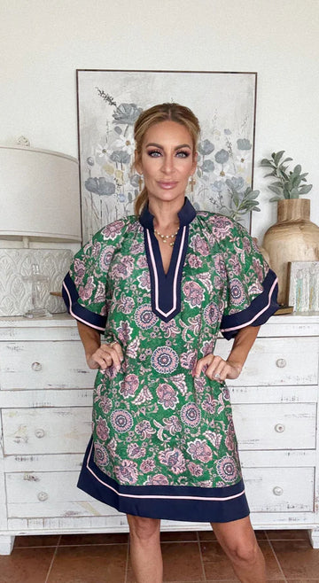 Green/Navy Paisley Dress