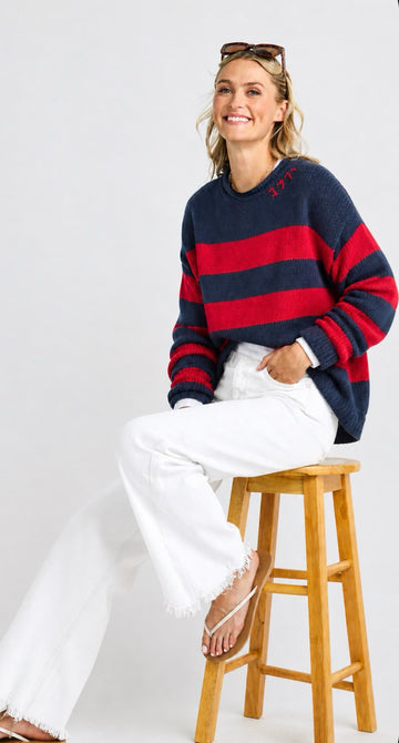 Chloe   Red/Navy 1776 Rollneck