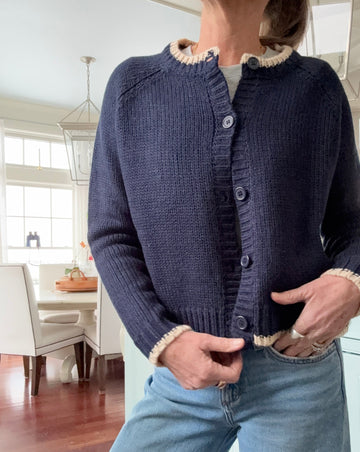 Flag Crop Cardigan in Navy