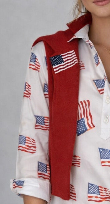 Sconset 3/4 Sleeve Flag dress in white