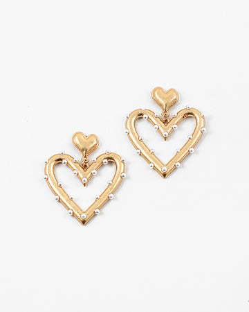 Mini double heart Statement pearl earring