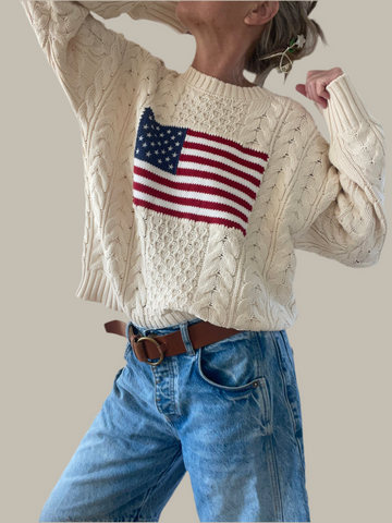 Cable Flag Sweater in Ivory