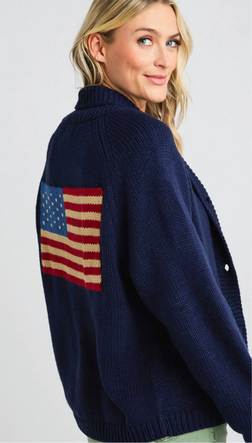 Navy Flag Cardigan with  MULTI Tipping Detail