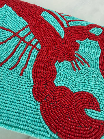 Aqua lobster Fold over Beaded Clutch