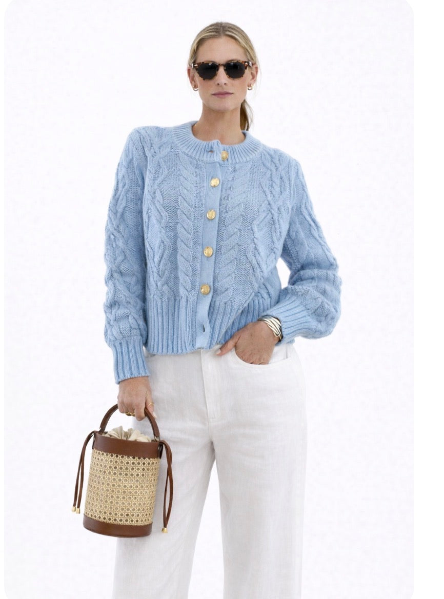 The Celine Crop Cable Cardigan Santorini Blue – Bright & Stylish