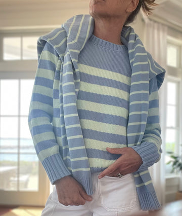 Seafoam and Blue Palm Sweater